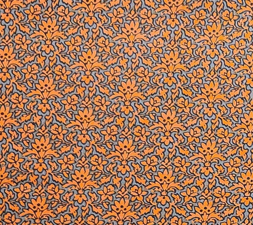 Web of Roses by Jera Brandvig for Maywood Studio Damask Orange - Gray Fabric / Allover Orange Flower Print