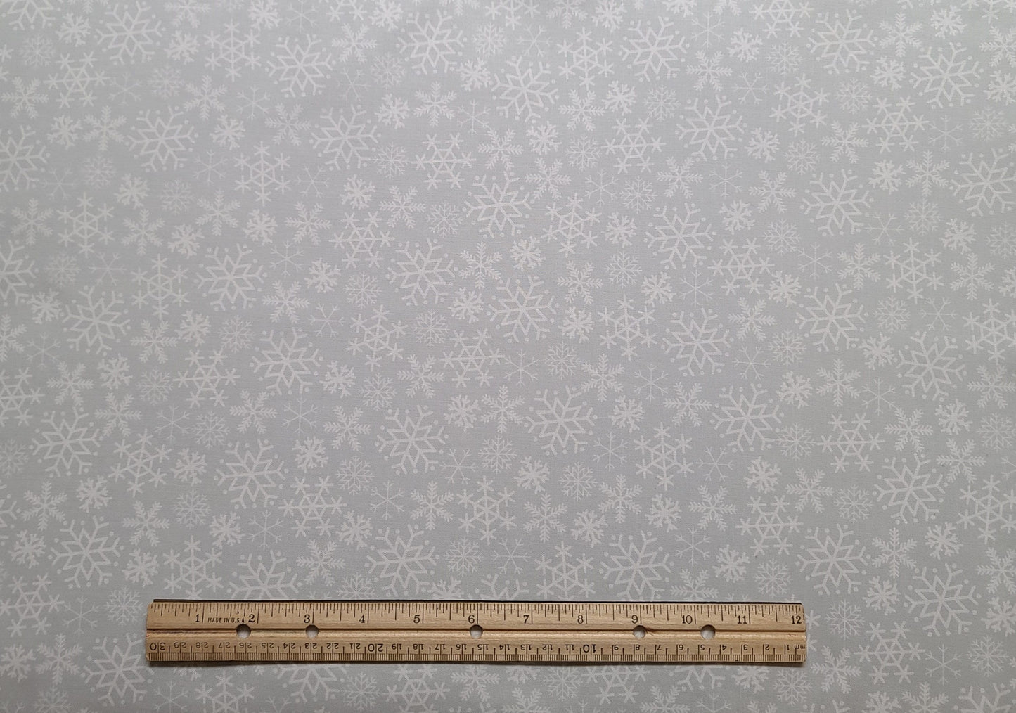 Cup of Cheer by Kimberbell for Maywood Studio Snowflakes-Gray - Pale Gray Fabric / White Snowflake Print