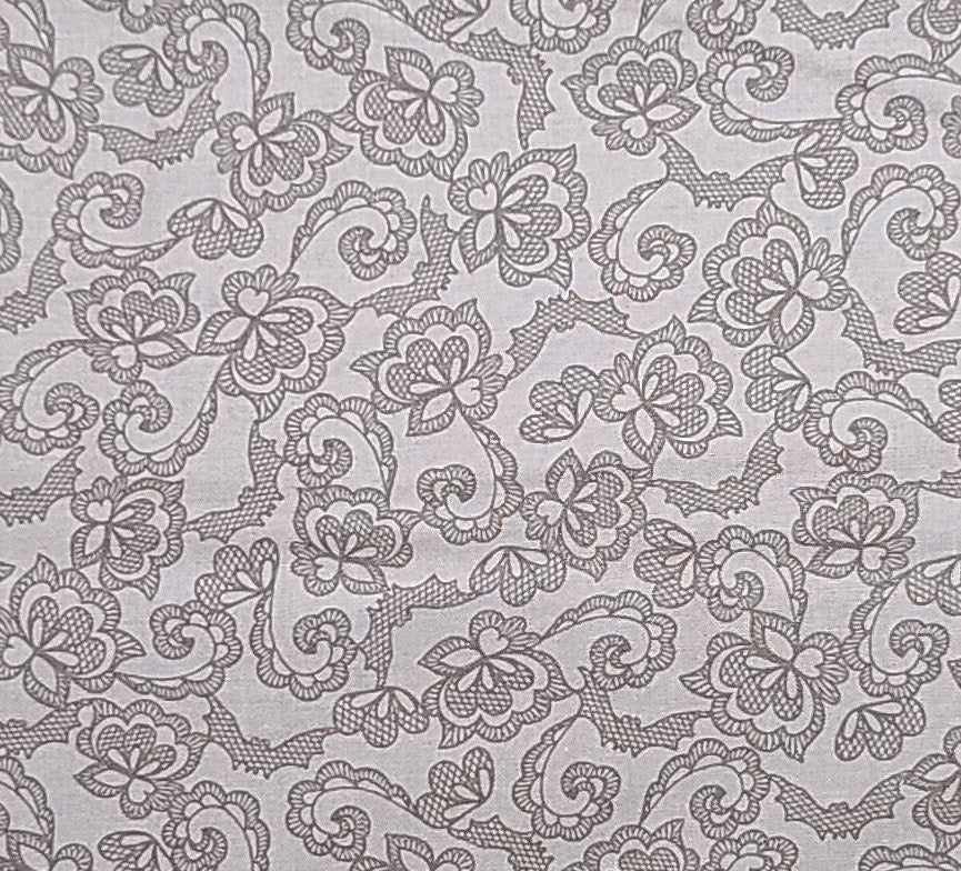 Web of Roses by Jera Brandvig for Maywood Studio Bat Lace Gray - Gray Fabric / Dark Gray Flower Lace Print