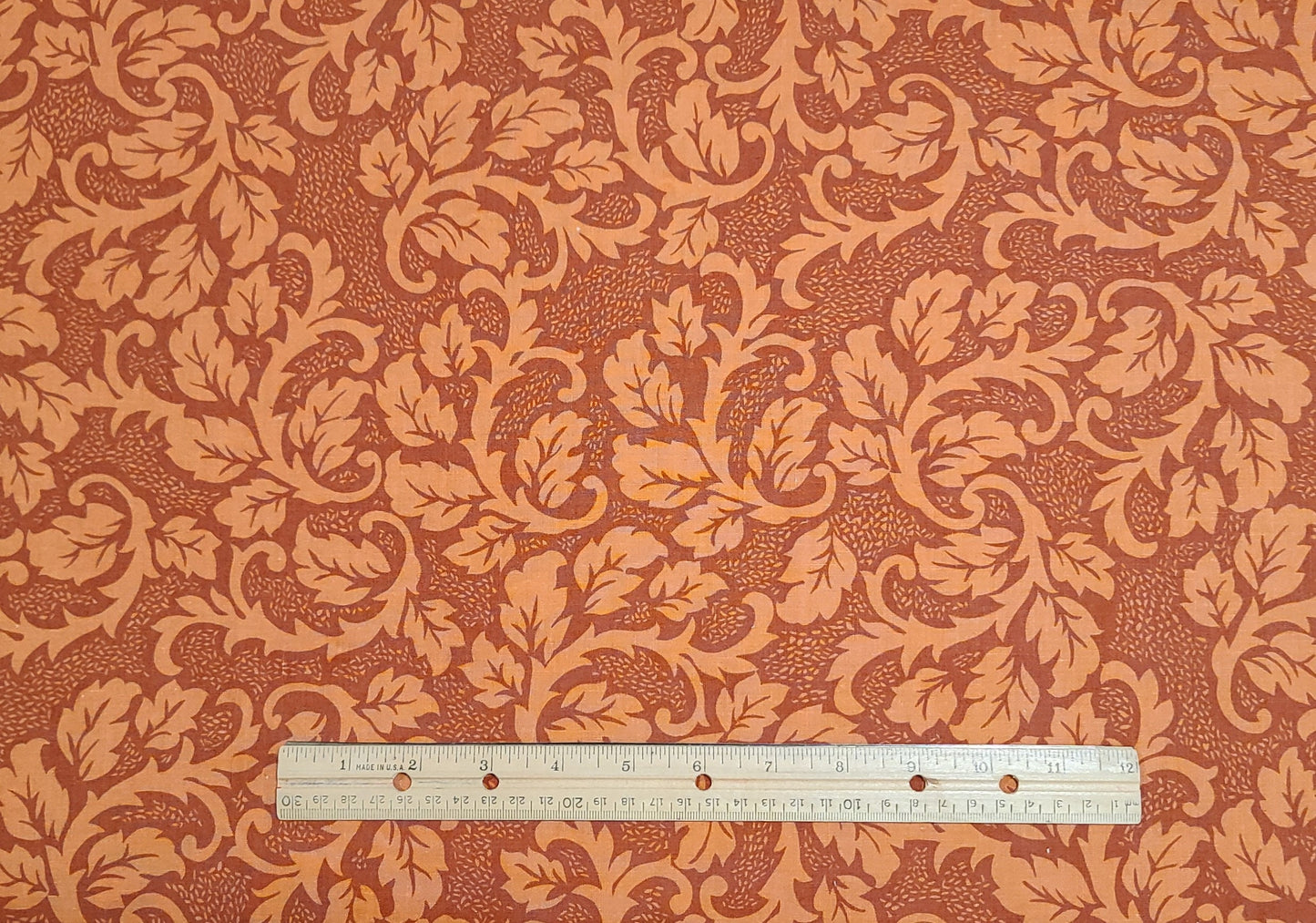 Coral and Burnt Orange Leaf Pattern Fabric