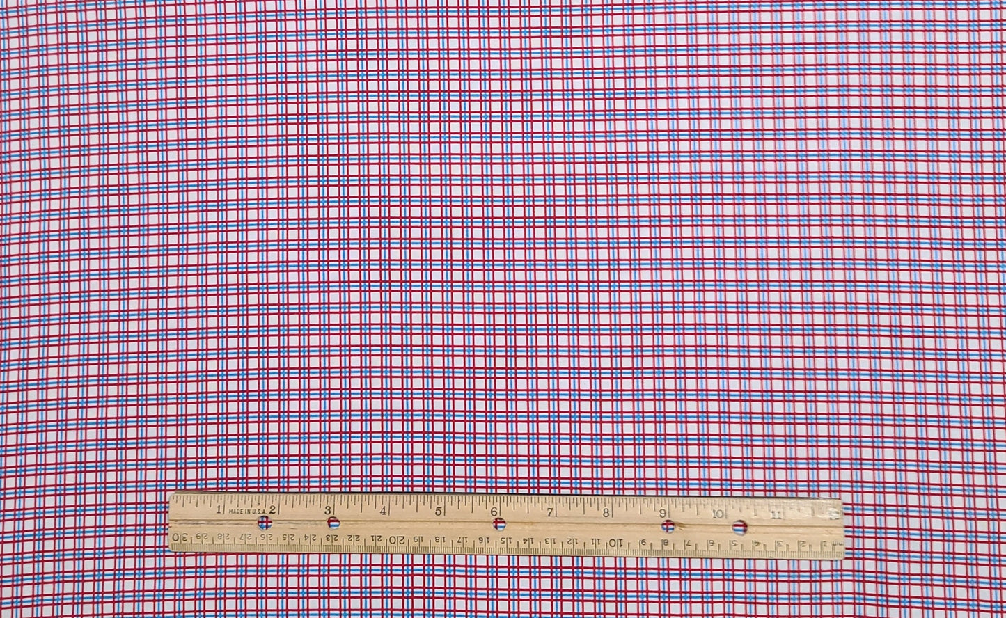 Daisy Kingdom for Quilters ONLY #4504 "Raggedy Ann Mini Plaid" Simon & Schuster Inc-White Fabric / Red, Light Blue Windowpane Plaid Pattern