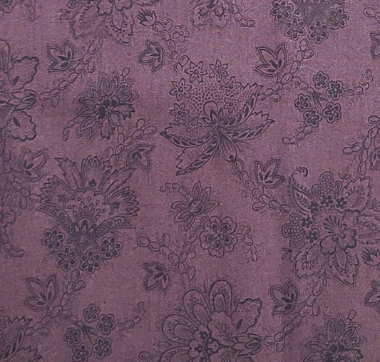 Anatasia by P&B Textiles - Deep Wine Colored Fabric / Black Floral Outline Print