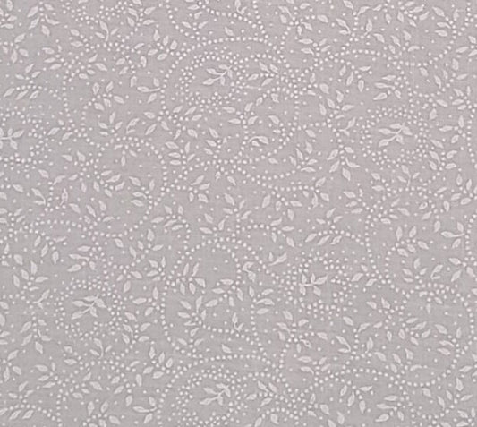 White Fabric / White Tone-on-Tone Tiny Leaf and Scroll Pattern