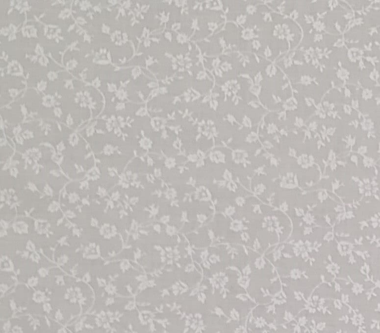 Light Cream Fabric / White Flower and Vine Print