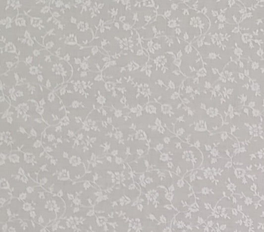 Light Cream Fabric / White Flower and Vine Print