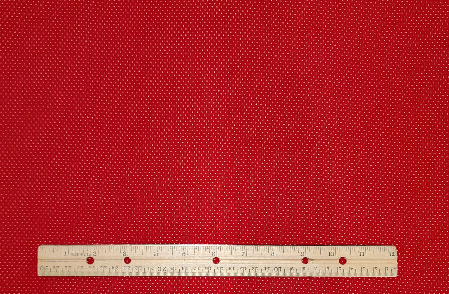 Red Fabric / Gold Metallic Pin Dot - Selvage to Selvage Print