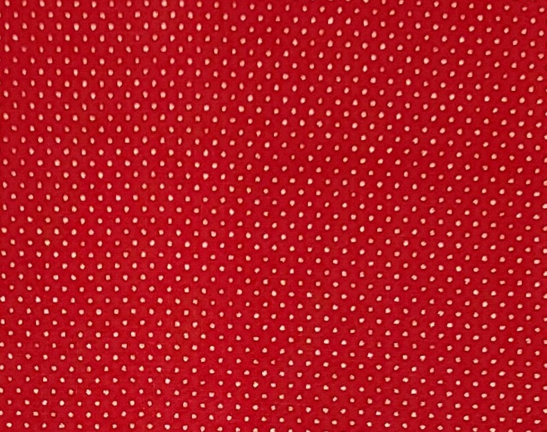 Red Fabric / Gold Metallic Pin Dot - Selvage to Selvage Print