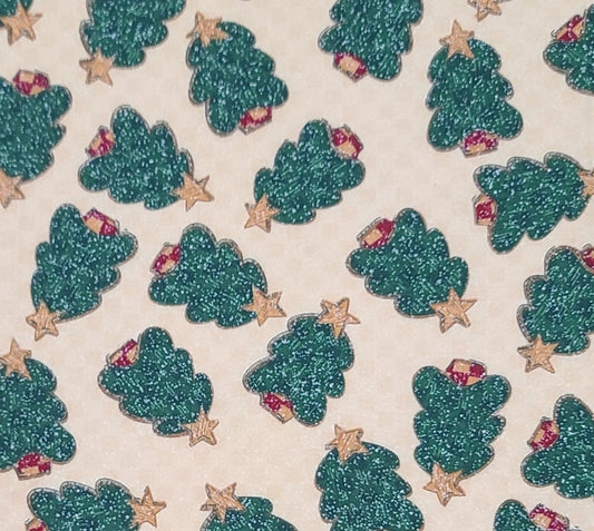 Cream and Light Tan Tonal Fabric / Christmas Tree Print / White Allover Speckle