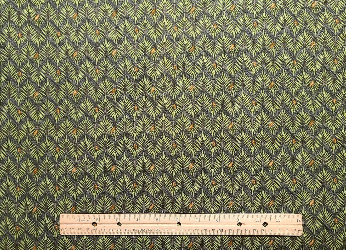 Debbie Mumm for JoAnn Fabric - Green Tonal Pine Bough Print Fabric / Pinecones