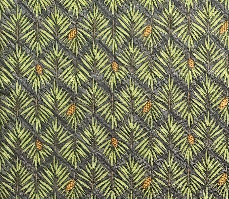 Debbie Mumm for JoAnn Fabric - Green Tonal Pine Bough Print Fabric / Pinecones