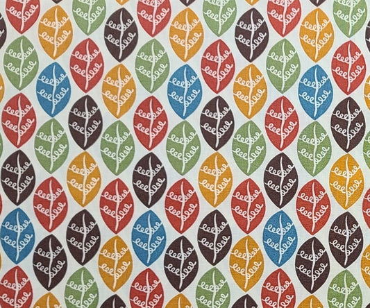 EOB - Night Owl Club D#12338 - Ecru Fabric / Orange, Brown, Green, Blue Leaf Print