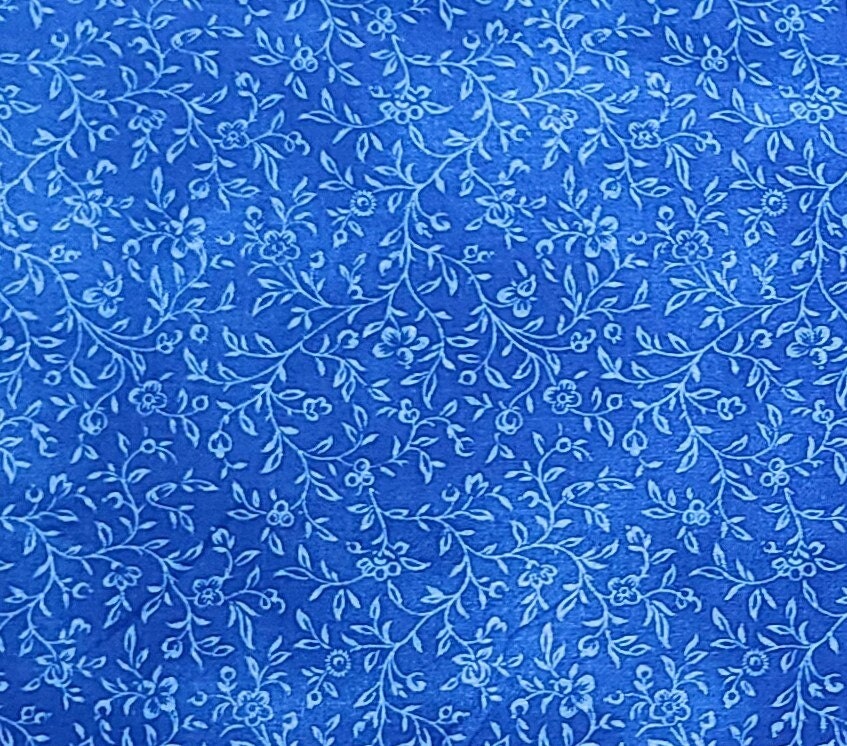 Fabric Traditions 2005 - Medium Blue Tonal Fabric / White Flower and Vine Print