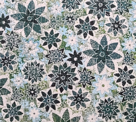 Color Bok for JoAnn Fabric - Light Blue, Black, Green, Dark Teal, White Geometric Flower Print Fabric