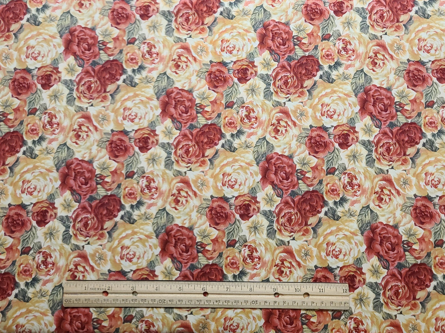 Sincerely Yours 2006 RJR Fabrics - Gold, Red, Coral, Green Allover Floral Print Fabric