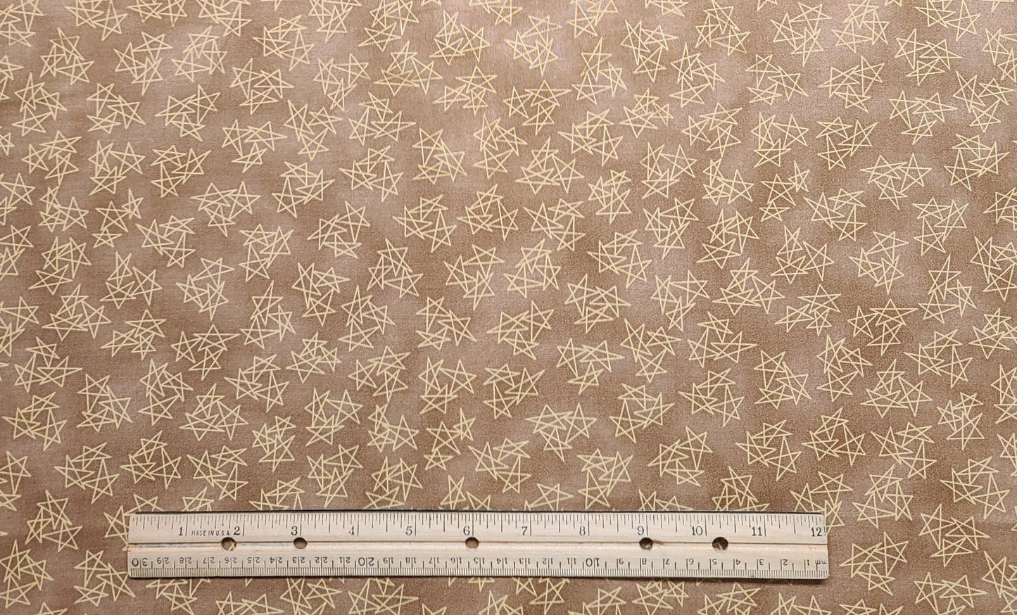 Crazy for Hearts and Stars Bunny Barn for Henry Glass & Co - Light Brown Tonal Fabric / Yellow Star Print