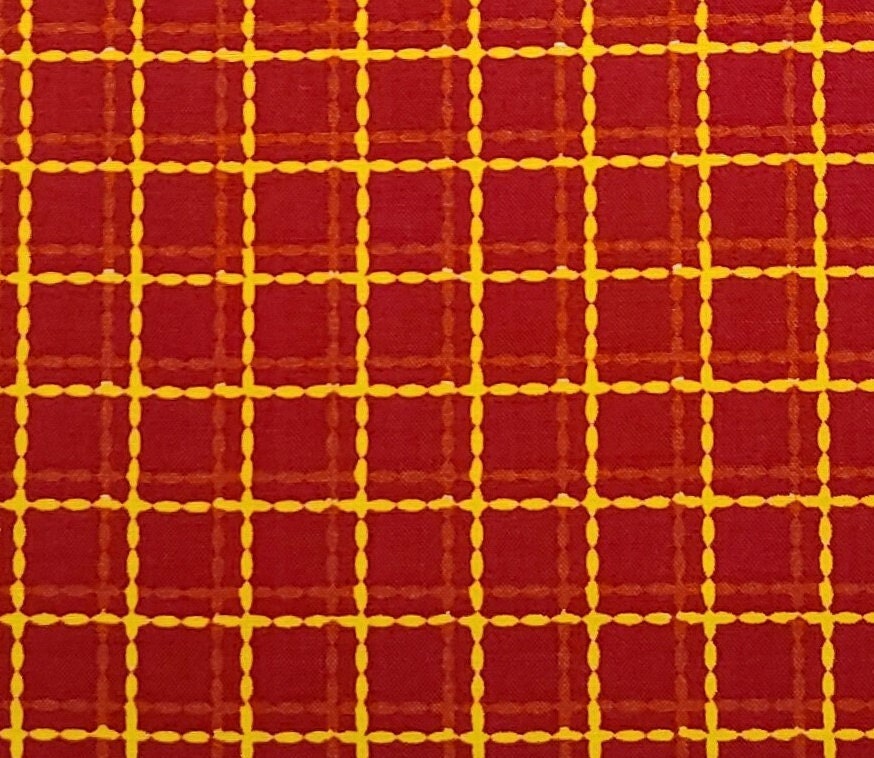 JoAnn Fabric - Red Fabric / Orange, Yellow Dashed Print