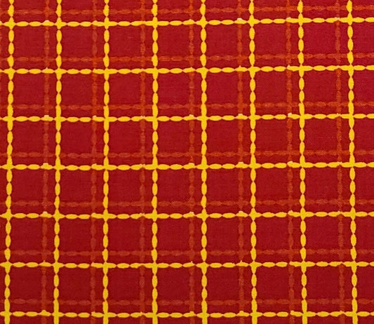 JoAnn Fabric - Red Fabric / Orange, Yellow Dashed Print