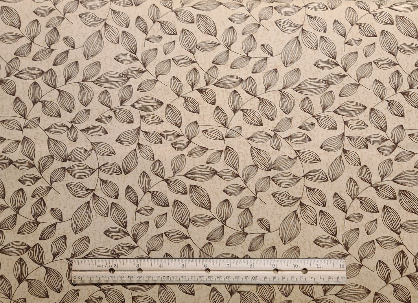 JoAnn Fabric - Tan Tonal Fabric / Dark Brown Leaf Print