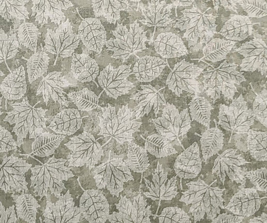 Light Olive Tonal Fabric / Silhouette Leaf Print - Selvage to Selvage Print