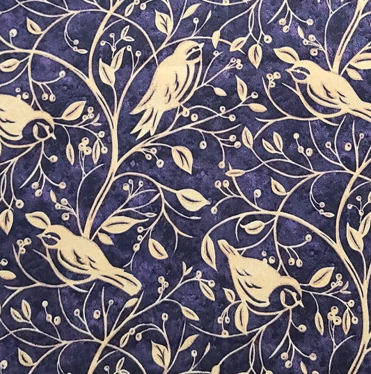 CP36945 Bird Vine Stencil Susan Winget - Dark Plum Tonal Fabric / Light Tan Bird, Vine Stencil Print