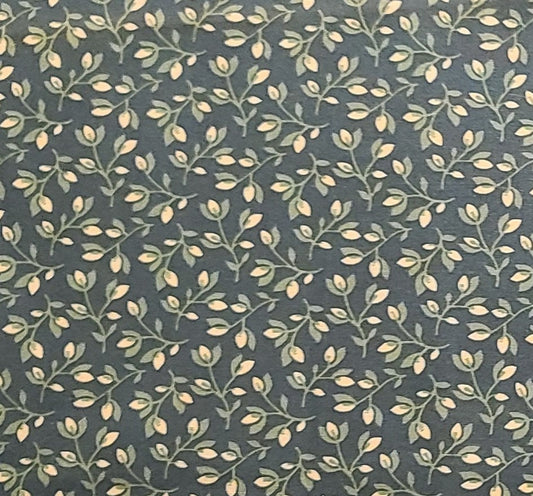 Evergreen Fabric / Dark Tan Flower / Olive Vine Print - Selvage to Selvage Print