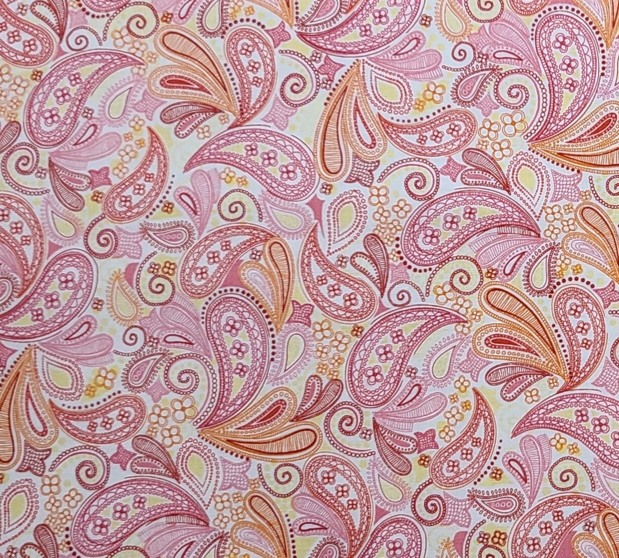 Jules & Coco Patt#JC-291 - White and Yellow Fabric / Pink and Coral Paisley Print