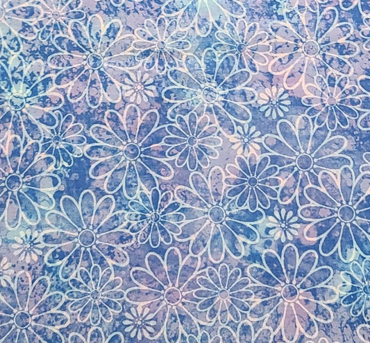 Fabric Traditions 2012 - Blue, Lavender, Pale Blue Tonal Fabric / Silhouette Retro Flower Pattern