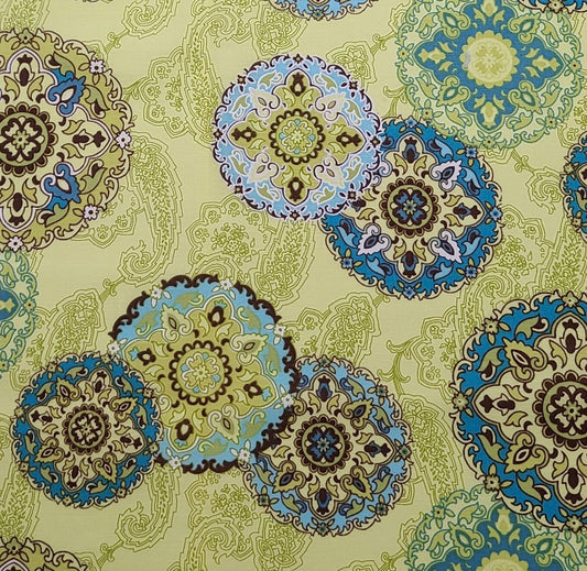 CP38544 Serendipity Medallion Burest Paisley Springs Creative Products Group 2010 - Chartreuse Fabric / Paisley Tonal Background