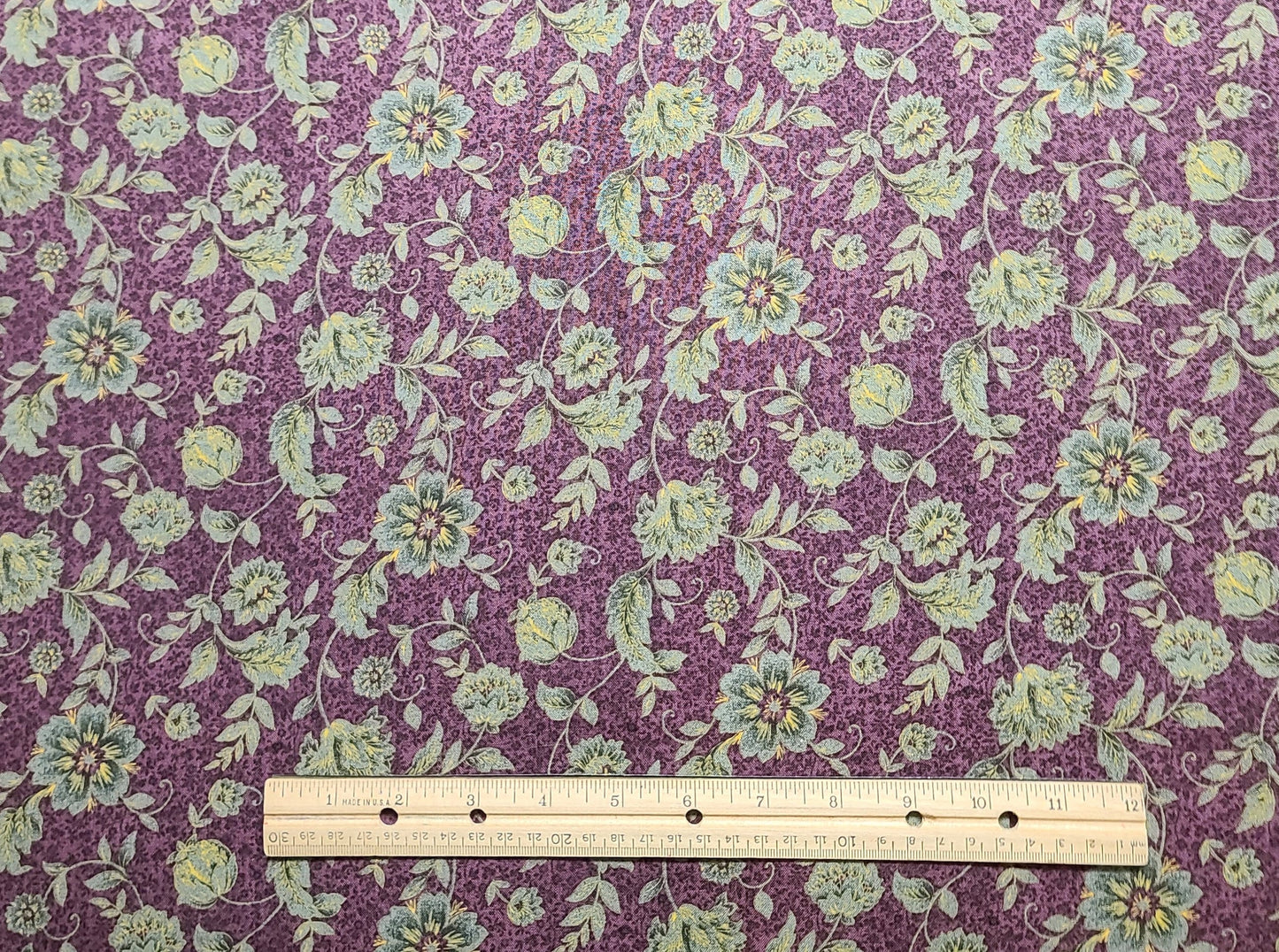 Hi-Fashion Fabrics Inc Patt#HJL-C8241 - Plum Tonal Fabric / Gray/Green and Gold Reproduction Style Floral and Vine Print