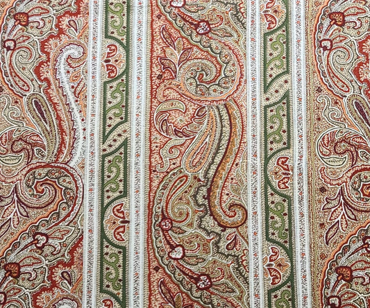 JoAnn Fabric - Red, Tan, Green, Cream Paisley Vertical Stripe (Parallel to Selvage) Fabric