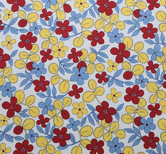 Kimberly's Garden Collection by Fresh Water Designs Div of EE Schenck - White Fabric / Red, Light Slate Blue, Yellow Flower and Leaf Print