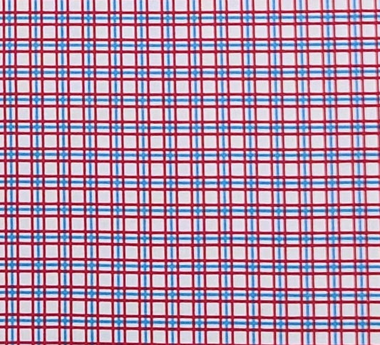 Daisy Kingdom for Quilters ONLY #4504 "Raggedy Ann Mini Plaid" Simon & Schuster Inc-White Fabric / Red, Light Blue Windowpane Plaid Pattern