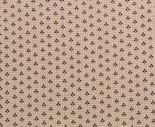 EOB - JoAnn Morton for Andover Fabrics Inc Patt#3784-Gold Fabric with Dark Gold "Screen" Background/Black, Brown Small Reproduction Style Flowers