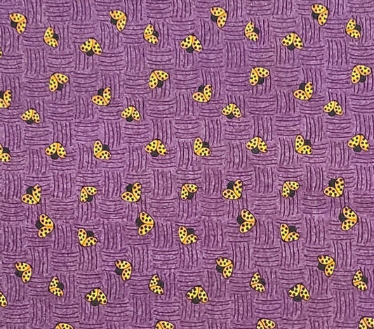 EOB - Chelsea Lane by Pat Sloan for P&B Textiles 2005 - Plum Colored Tonal Fabric / Yellow and Black Ladybug Print