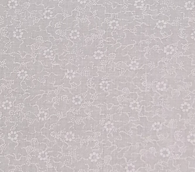 White Fabric / White Tone-on-Tone Flower and Vine Print - Selvage to Selvage Print..