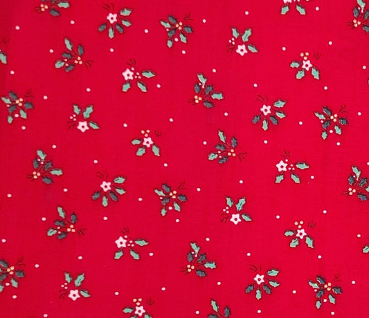 Red Fabric / White and Green Holly Print - Selvage to Selvage Print