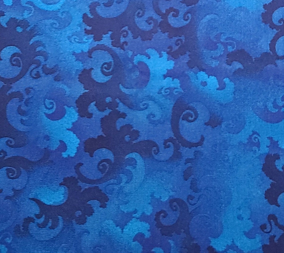 CP35580 Coral Tide Scroll Texture Legacy Studio - Blue Tonal Fabric