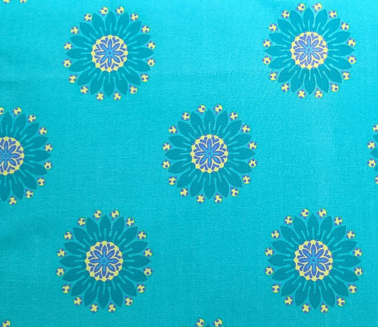 Stonehill Collection by Donna Wilder Fabric Traditions 2009 - Aqua Fabric / Dark Aqua, Yellow, Purple Geometric Flower Print