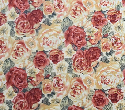 Sincerely Yours 2006 RJR Fabrics - Gold, Red, Coral, Green Allover Floral Print Fabric