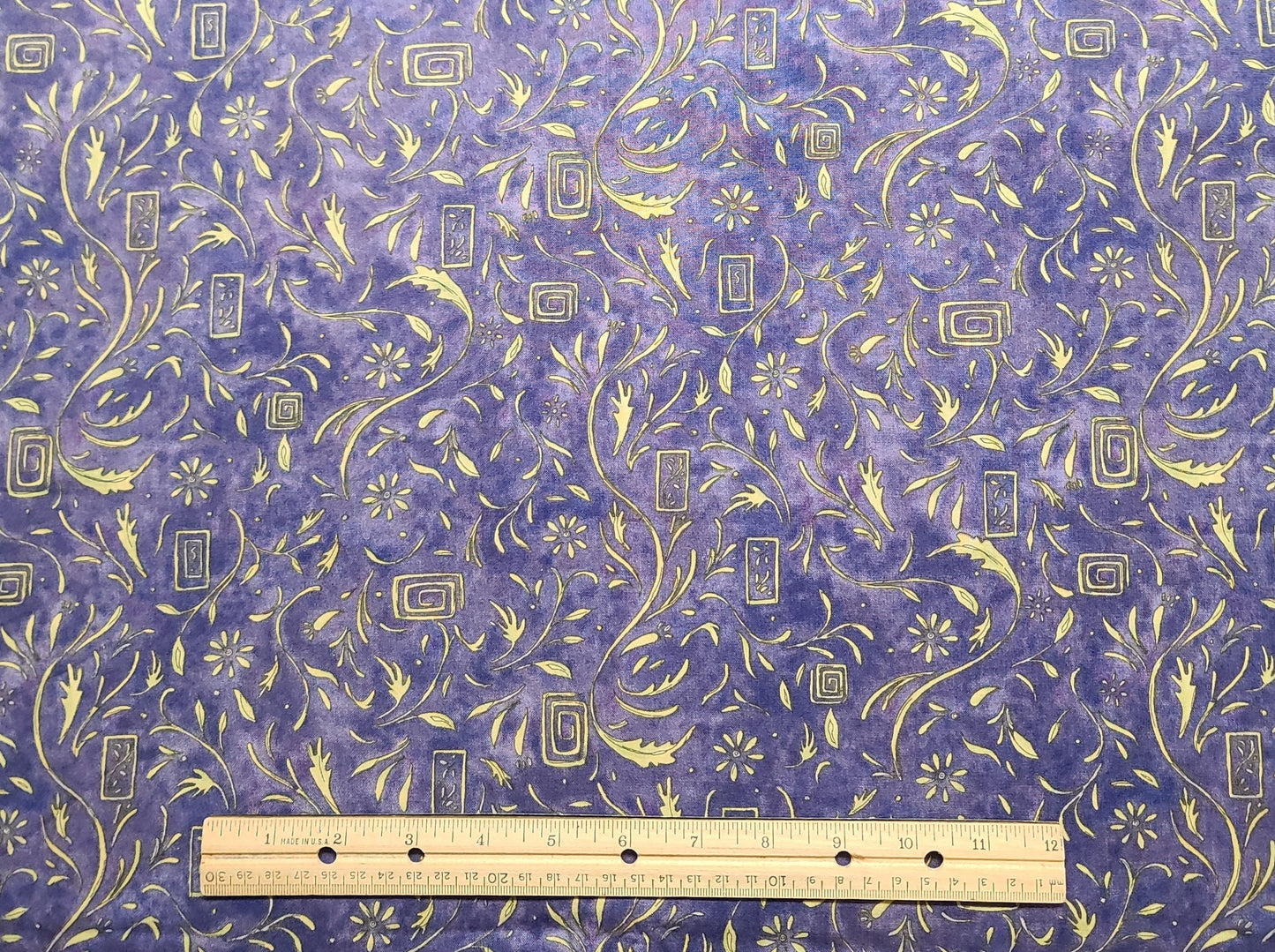 CP37223 Purple Elegance Susan Winget - Purple Tonal Fabric / Light Chartreuse Flower, Leaf and Geometric Print