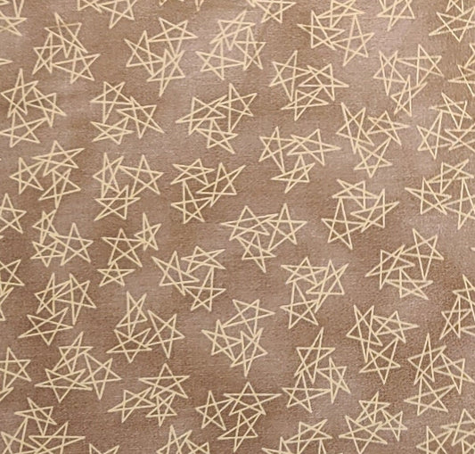 Crazy for Hearts and Stars Bunny Barn for Henry Glass & Co - Light Brown Tonal Fabric / Yellow Star Print