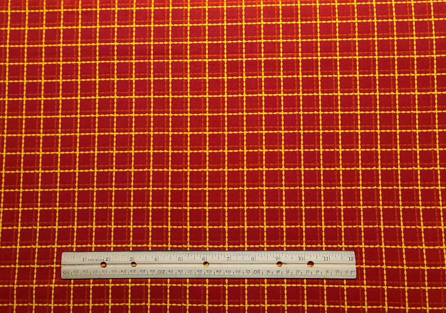 JoAnn Fabric - Red Fabric / Orange, Yellow Dashed Print