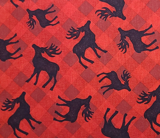 Plaid for the Holiday Jennifer Pugh Licensed to WP - Red Plaid Fabric / Black Reindeer Silhouette