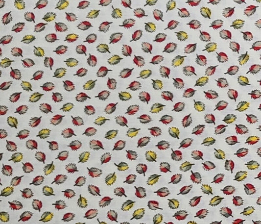 JoAnn Fabric - Soft White Fabric / Red, Green, Yellow Tossed Leaf Print