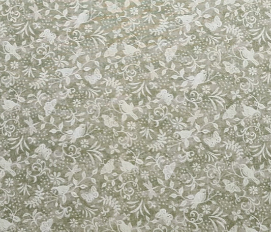 CP37856 Small Stencil Susan Winget - Olive Tonal Fabric / Butterfly, Flower, Leaf, Vine Pattern