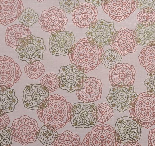 JoAnn Fabric - Salmon Fabric / Dark Salmon and Metallic Antique Gold Medallion Print