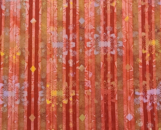 CP42127 Calico Butterflies Stripe Tim Coffey Springs Creative Products Group 2011 - Red, Pink, Tan Vertical Stripe Fabric