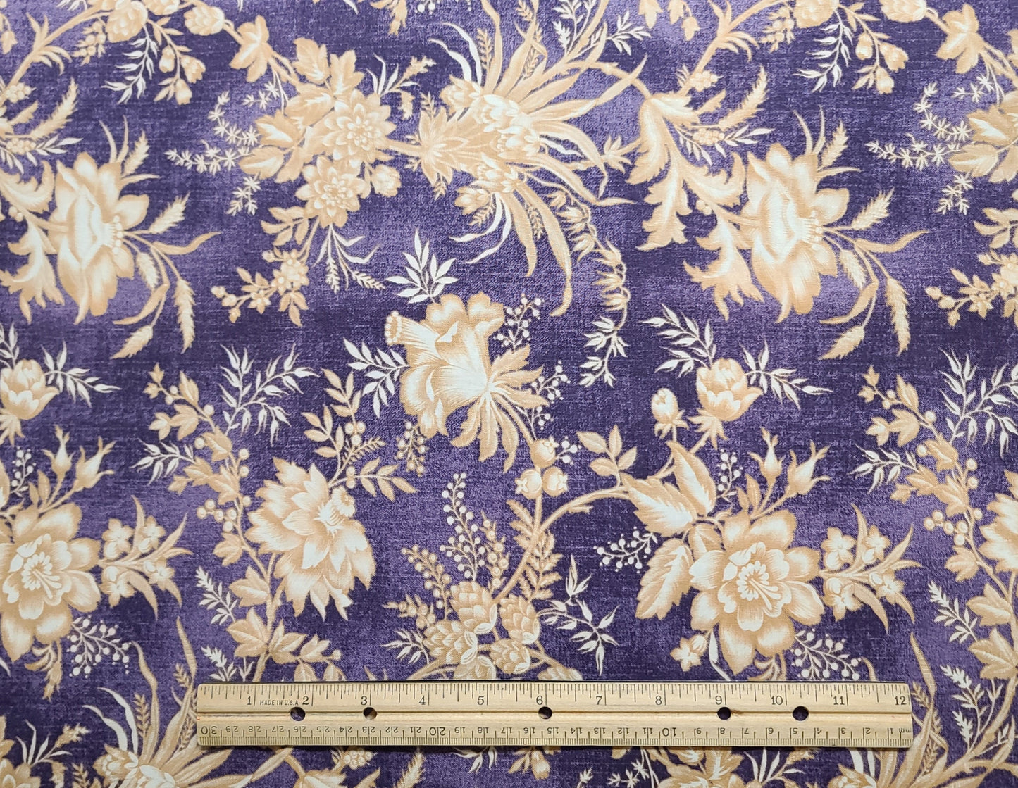 St. Louis Collection by Evonne Cook for Washington Street Studio DSN#26833 - Plum Toned Fabric / Tan and Cream Large Flower Print