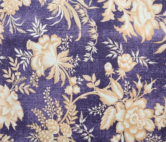 St. Louis Collection by Evonne Cook for Washington Street Studio DSN#26833 - Plum Toned Fabric / Tan and Cream Large Flower Print