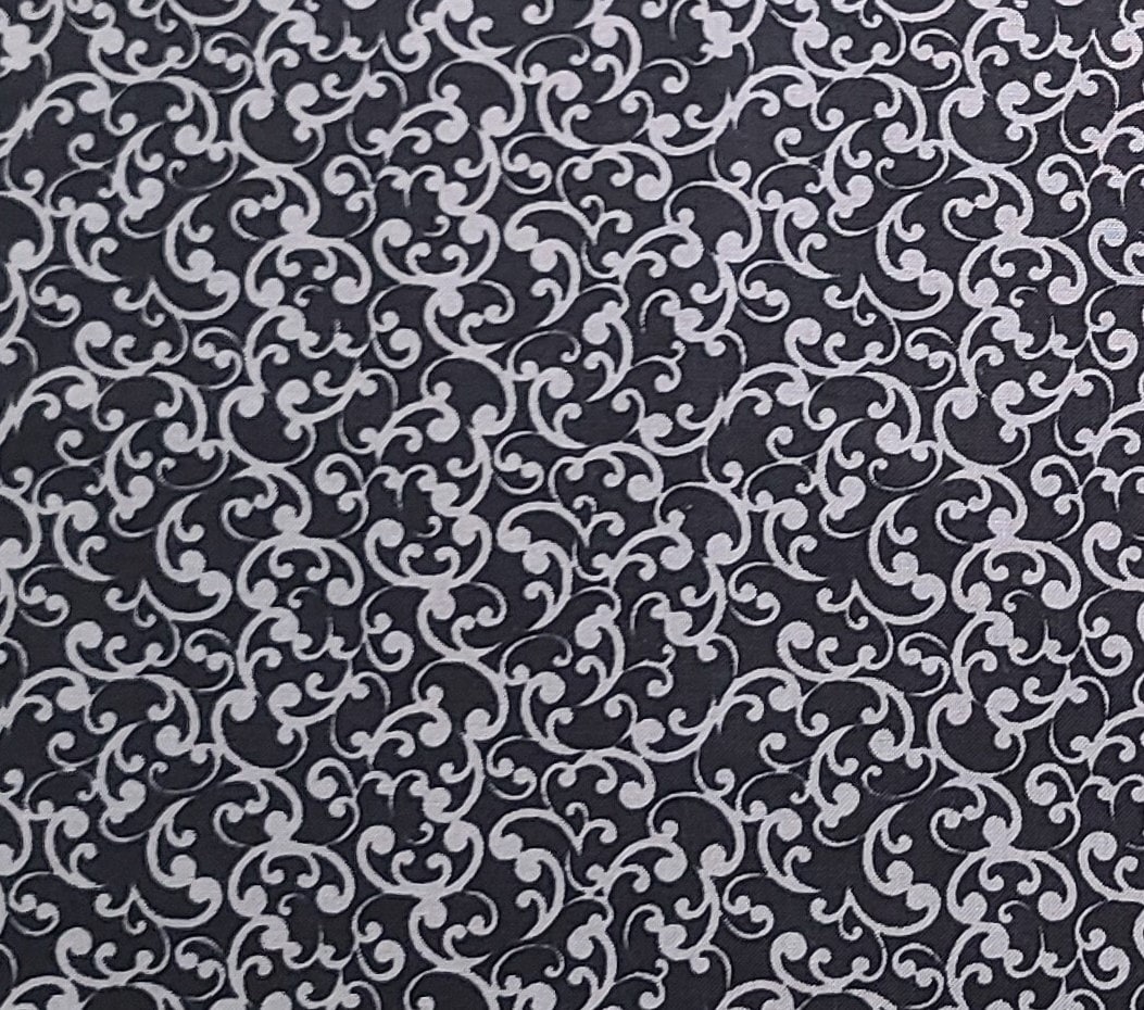 JoAnn Fabric - Black Fabric / Gray Scroll Print